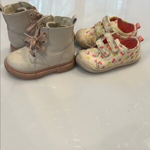 Cat & Jack Cream Boots and Floral Sneakers